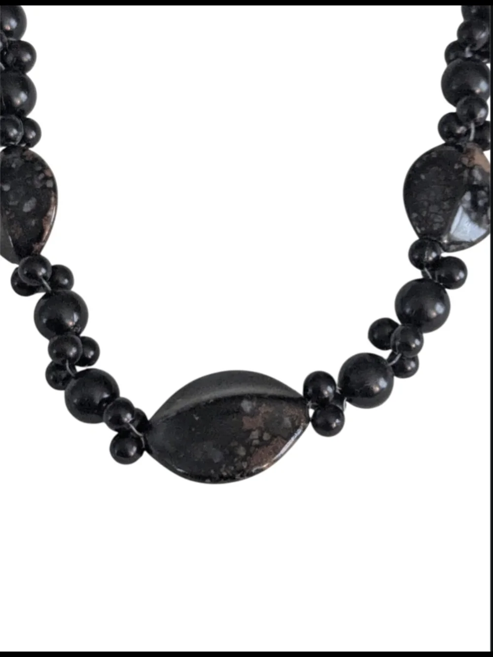 VTG Artisan Black & Black Brown Marbized Beaded Silver Tone Adjustable Necklace